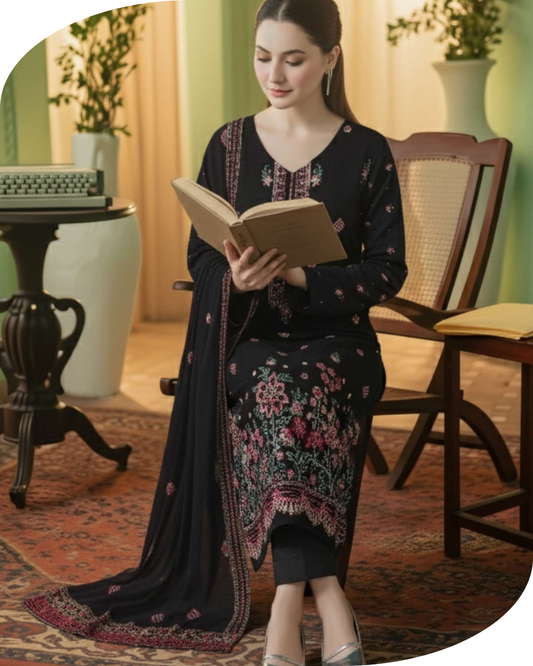 3-Piece Embroidered Peach Suit NF#03