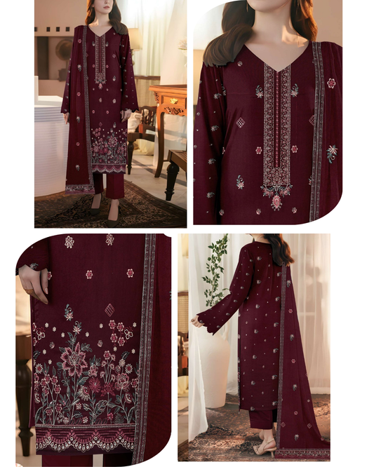 3-Piece Embroidered Peach Suit NF#05