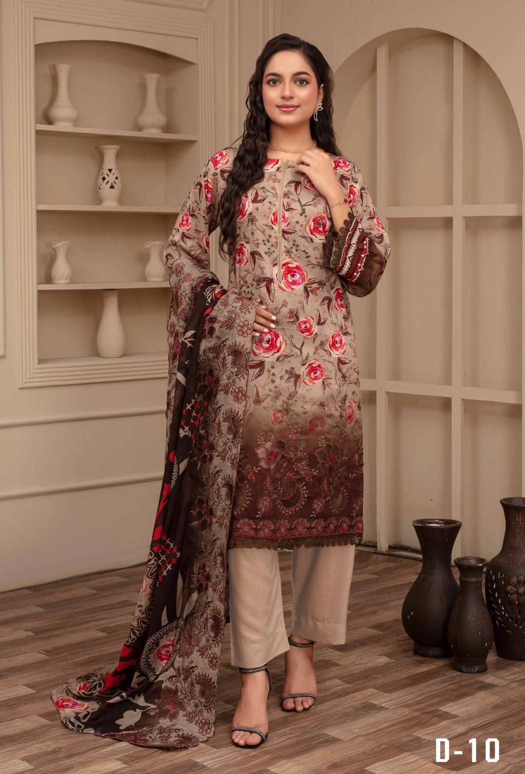 3-Piece Embroidered Viscose Suit NM#10