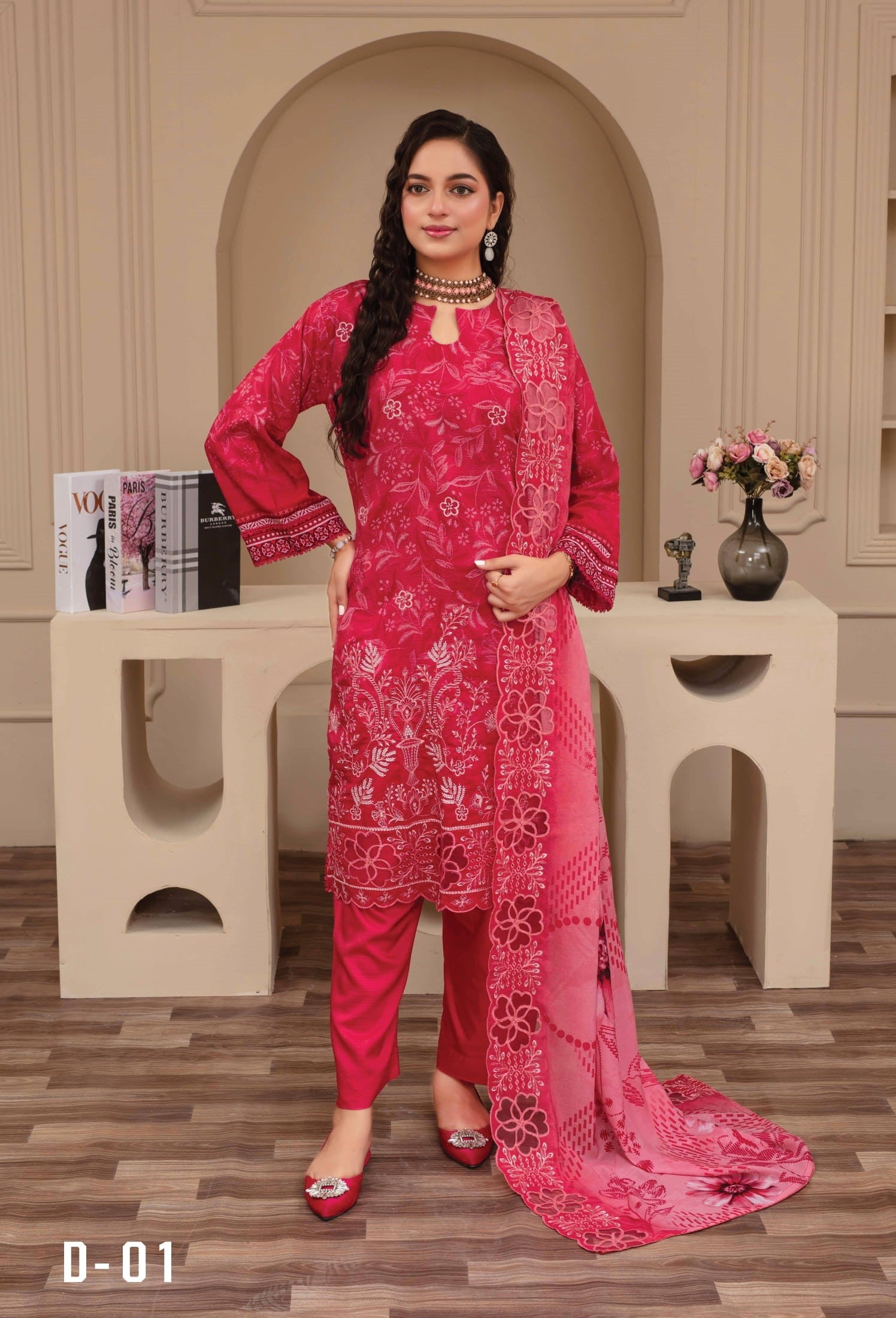 3-Piece Embroidered Viscose Suit NM#01