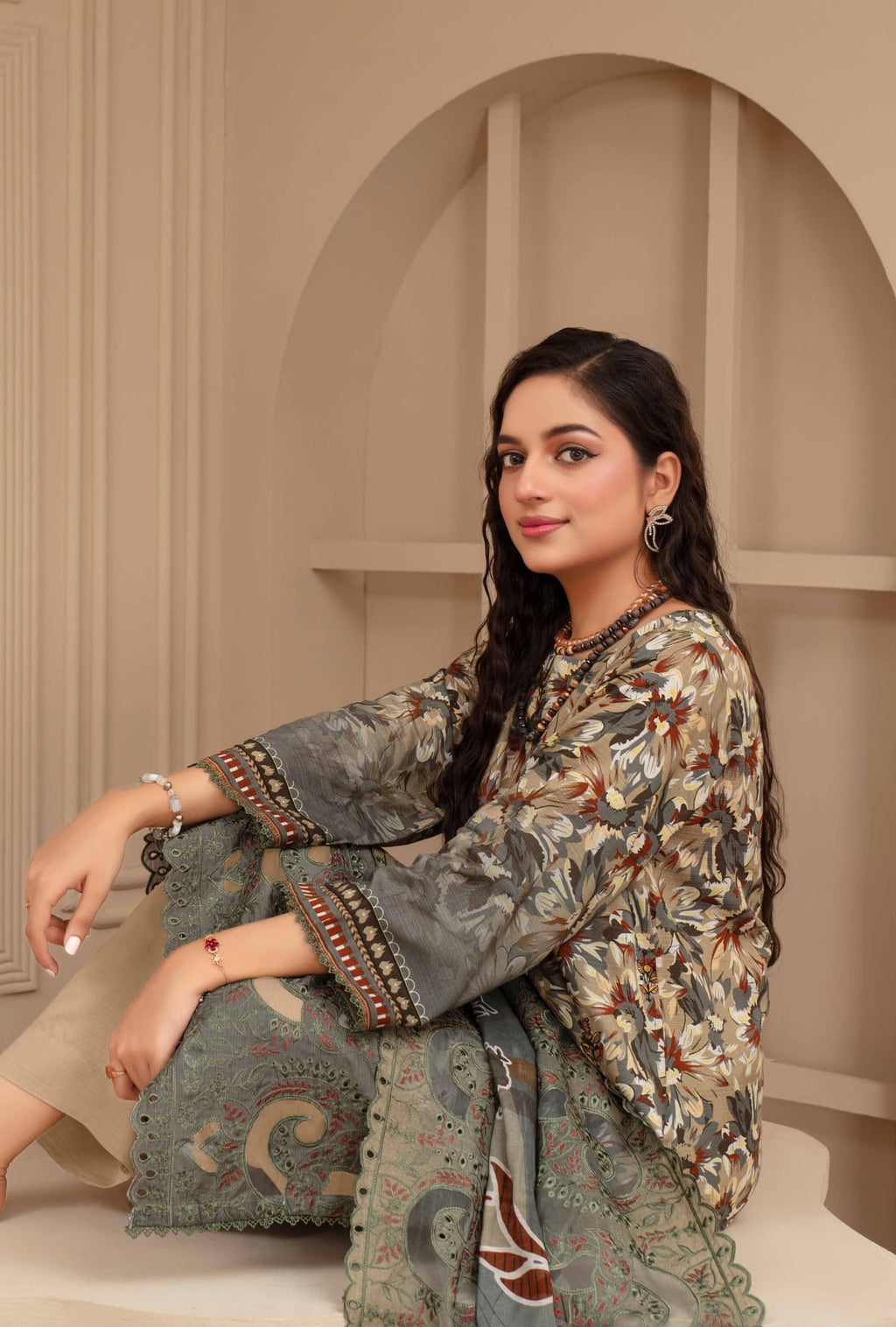 3-Piece Embroidered Viscose Suit NM#02