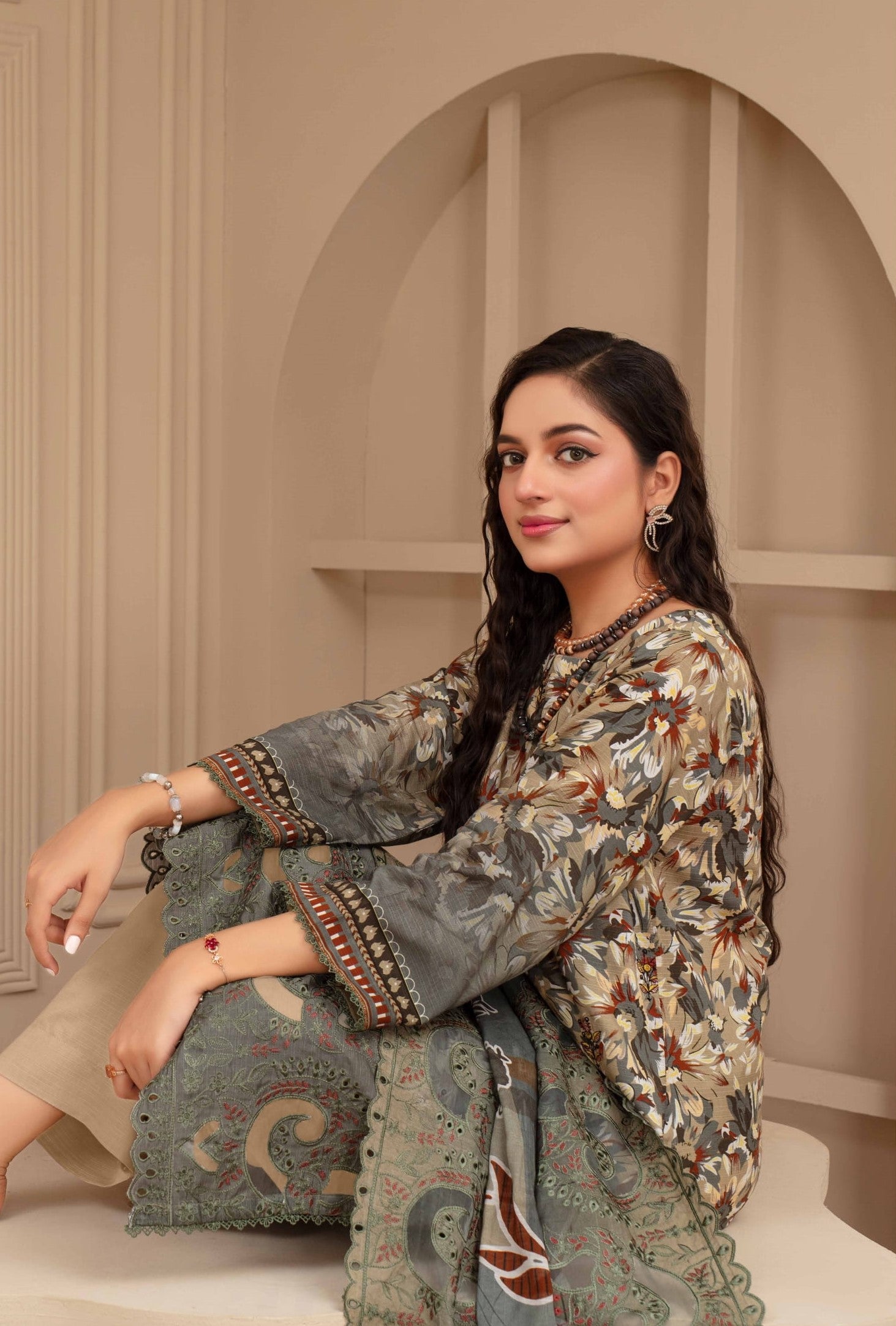 3-Piece Embroidered Viscose Suit NM#02