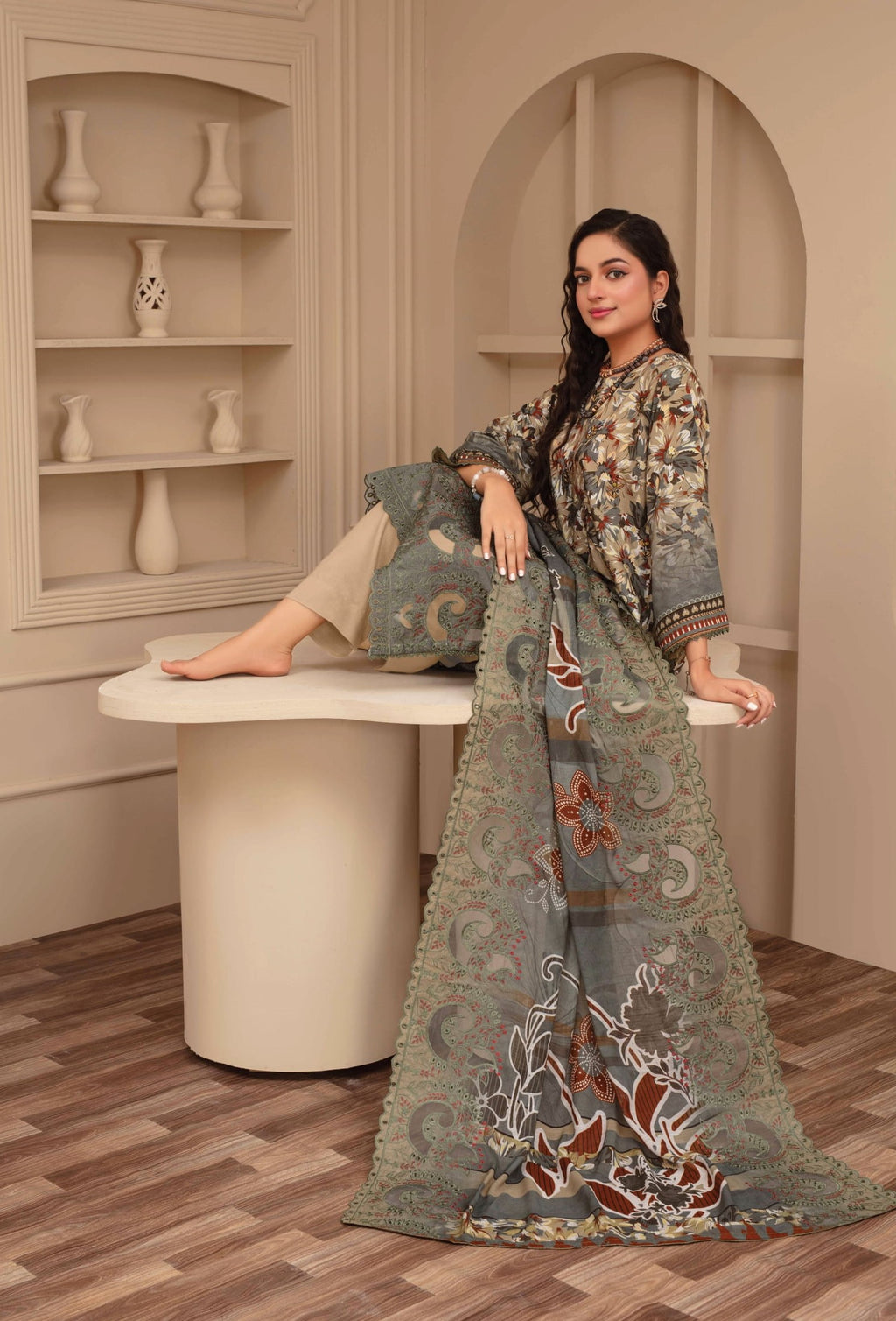 3-Piece Embroidered Viscose Suit NM#02