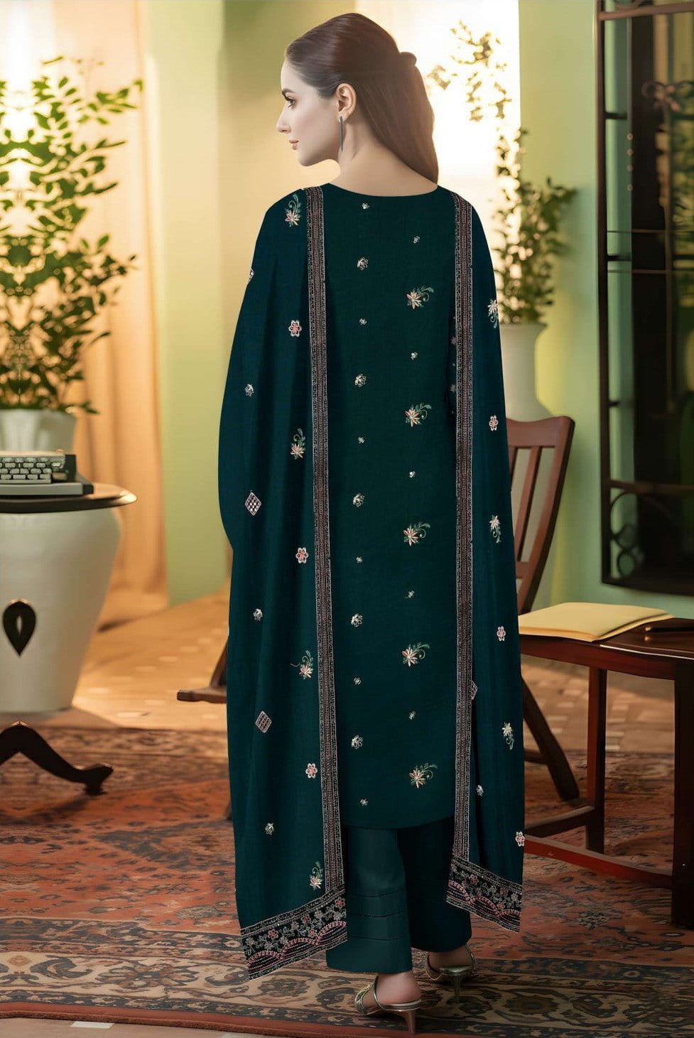 3-Piece Embroidered Peach Suit NF#01