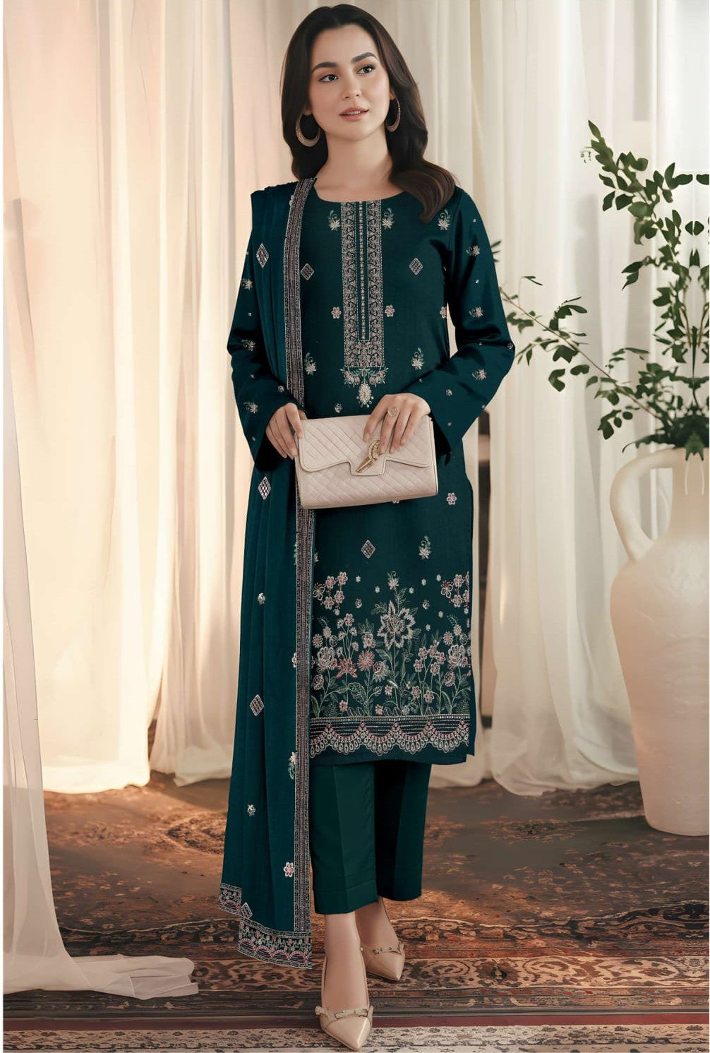 3-Piece Embroidered Peach Suit NF#01