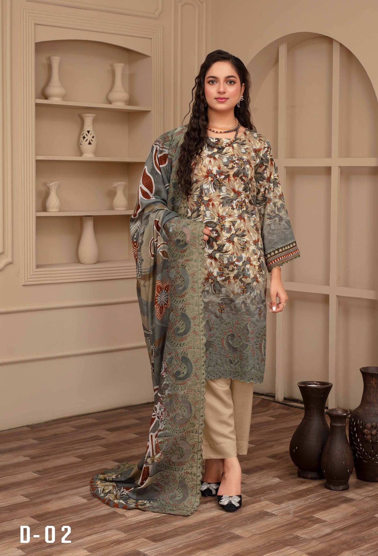 3-Piece Embroidered Viscose Suit NM#02