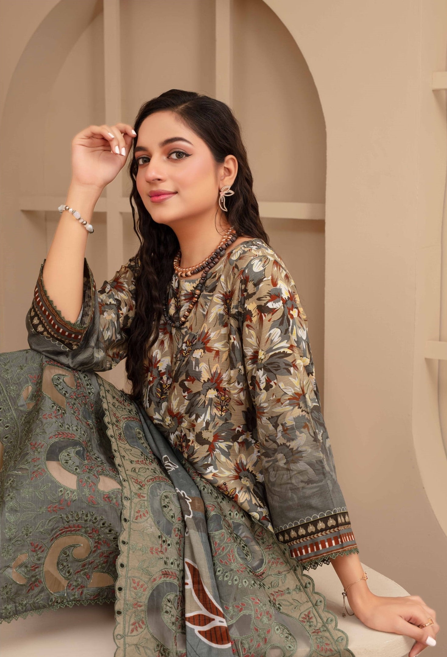 3-Piece Embroidered Viscose Suit NM#02