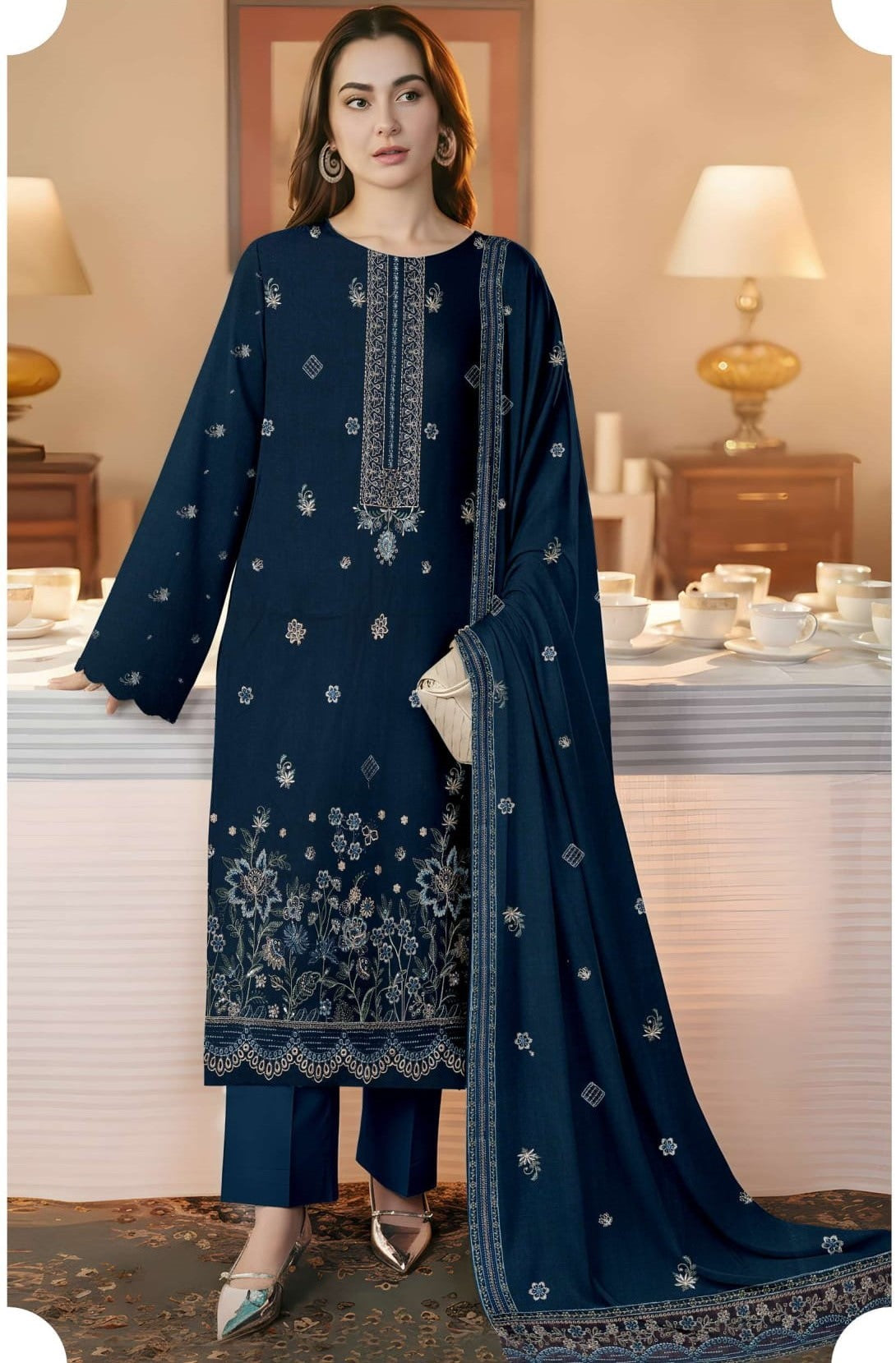 3-Piece Embroidered Peach Suit NF#02