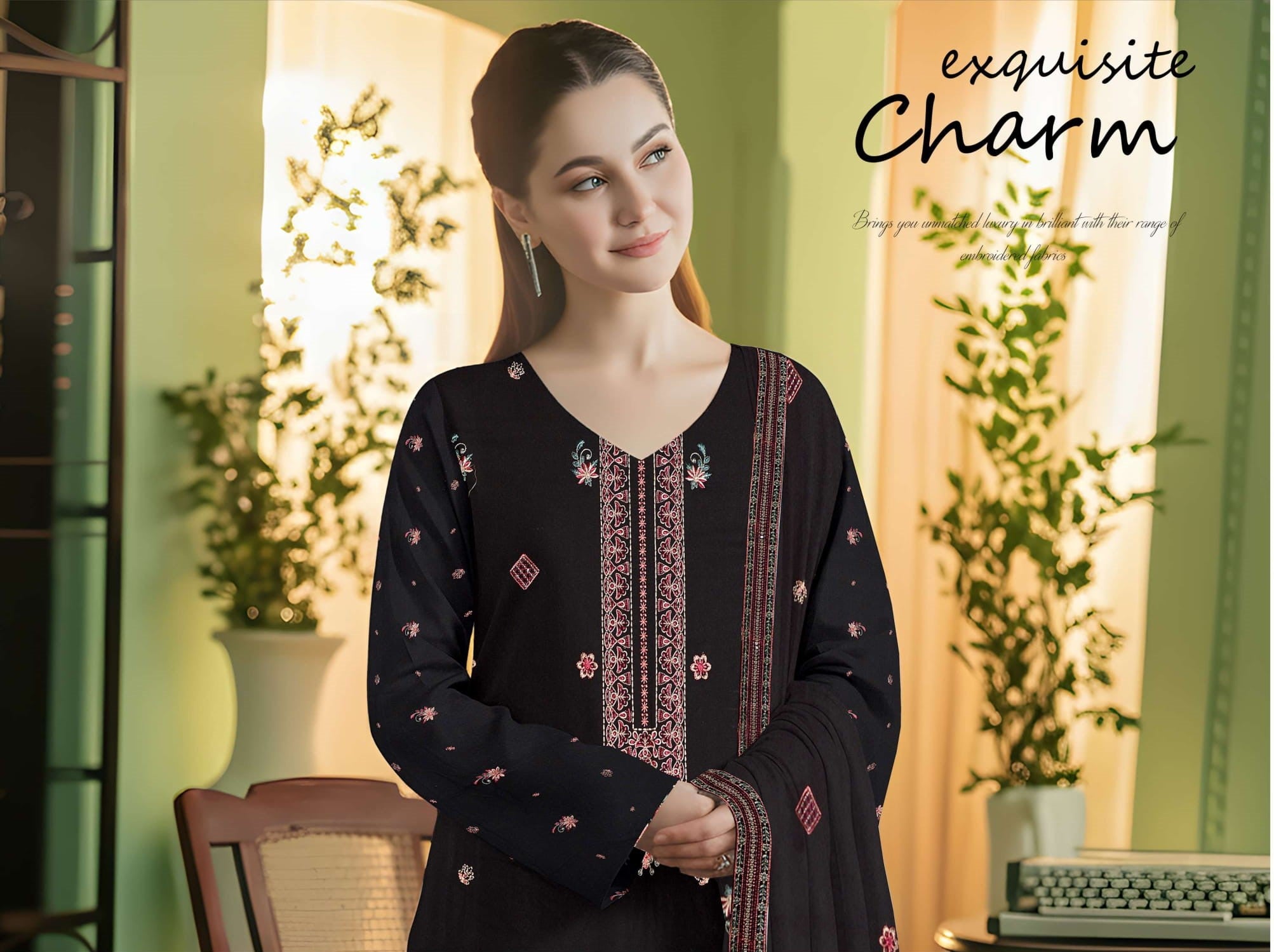 3-Piece Embroidered Peach Suit NF#03