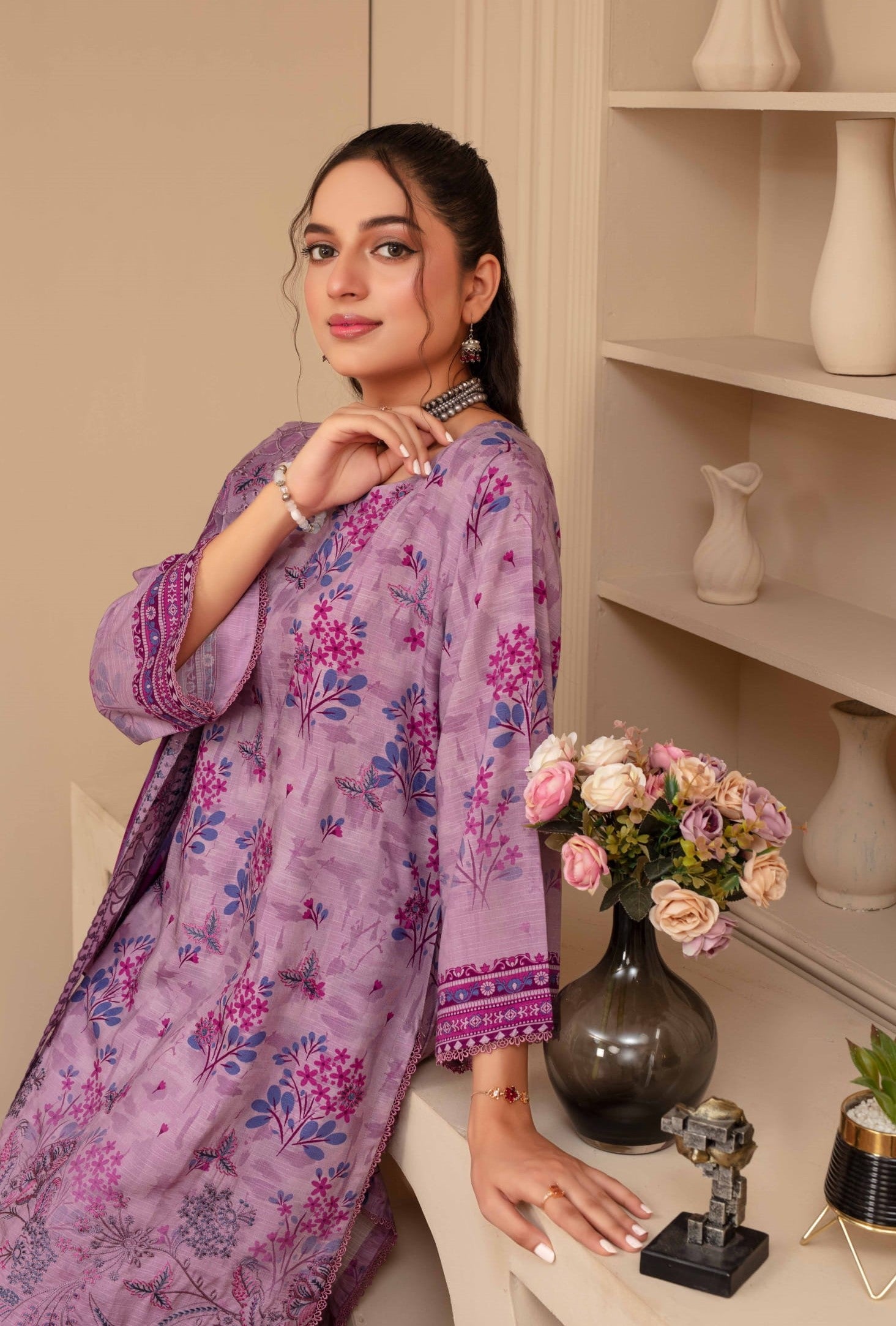 3-Piece Embroidered Viscose Suit NM#04