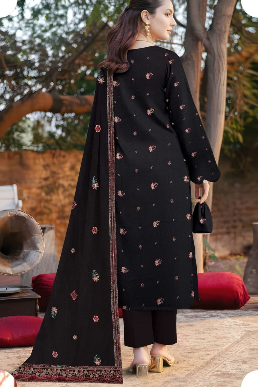 3-Piece Embroidered Peach Suit NF#03