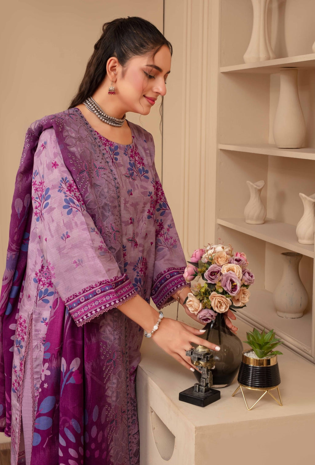 3-Piece Embroidered Viscose Suit NM#04