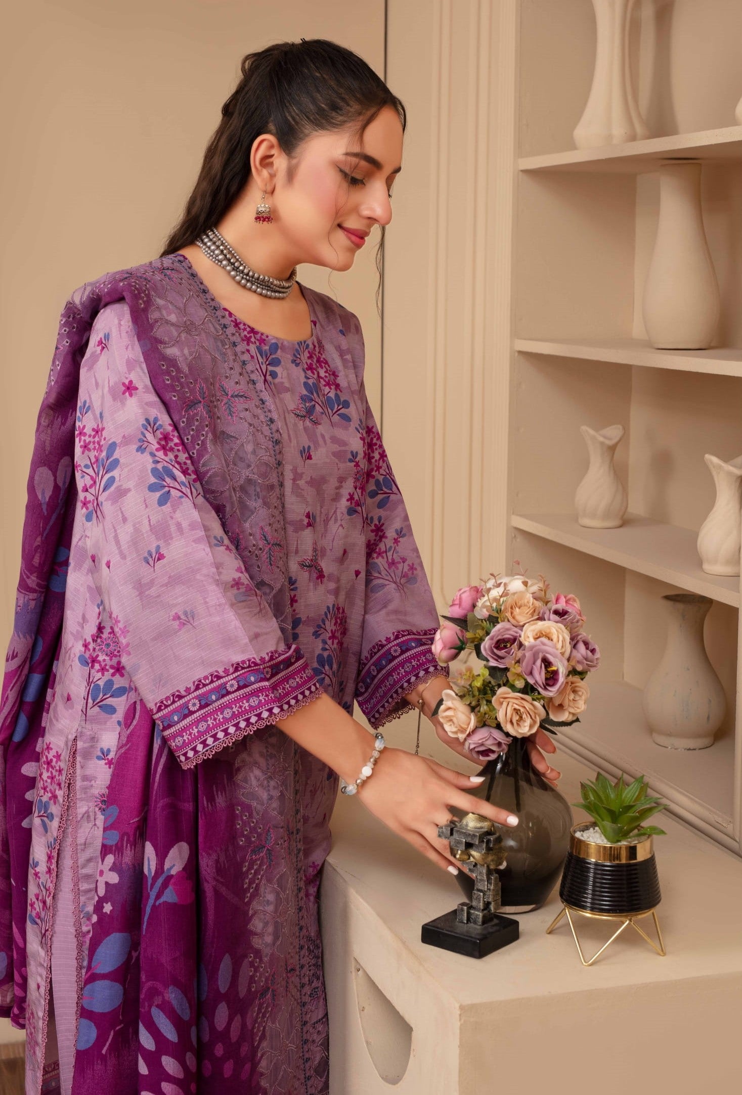 3-Piece Embroidered Viscose Suit NM#04