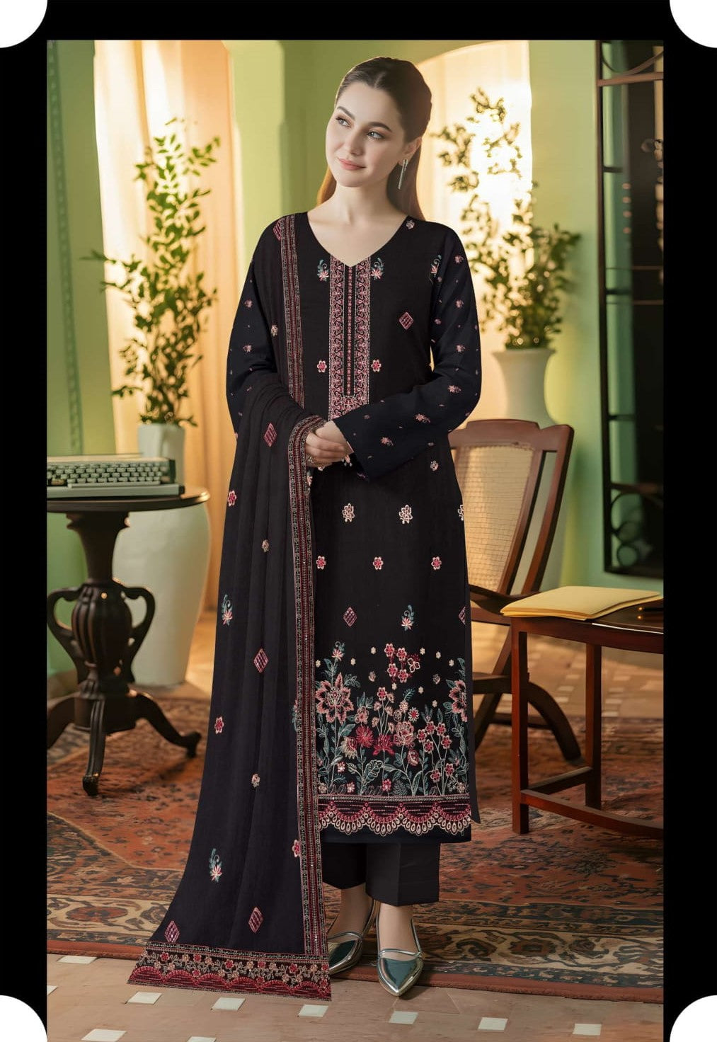 3-Piece Embroidered Peach Suit NF#03