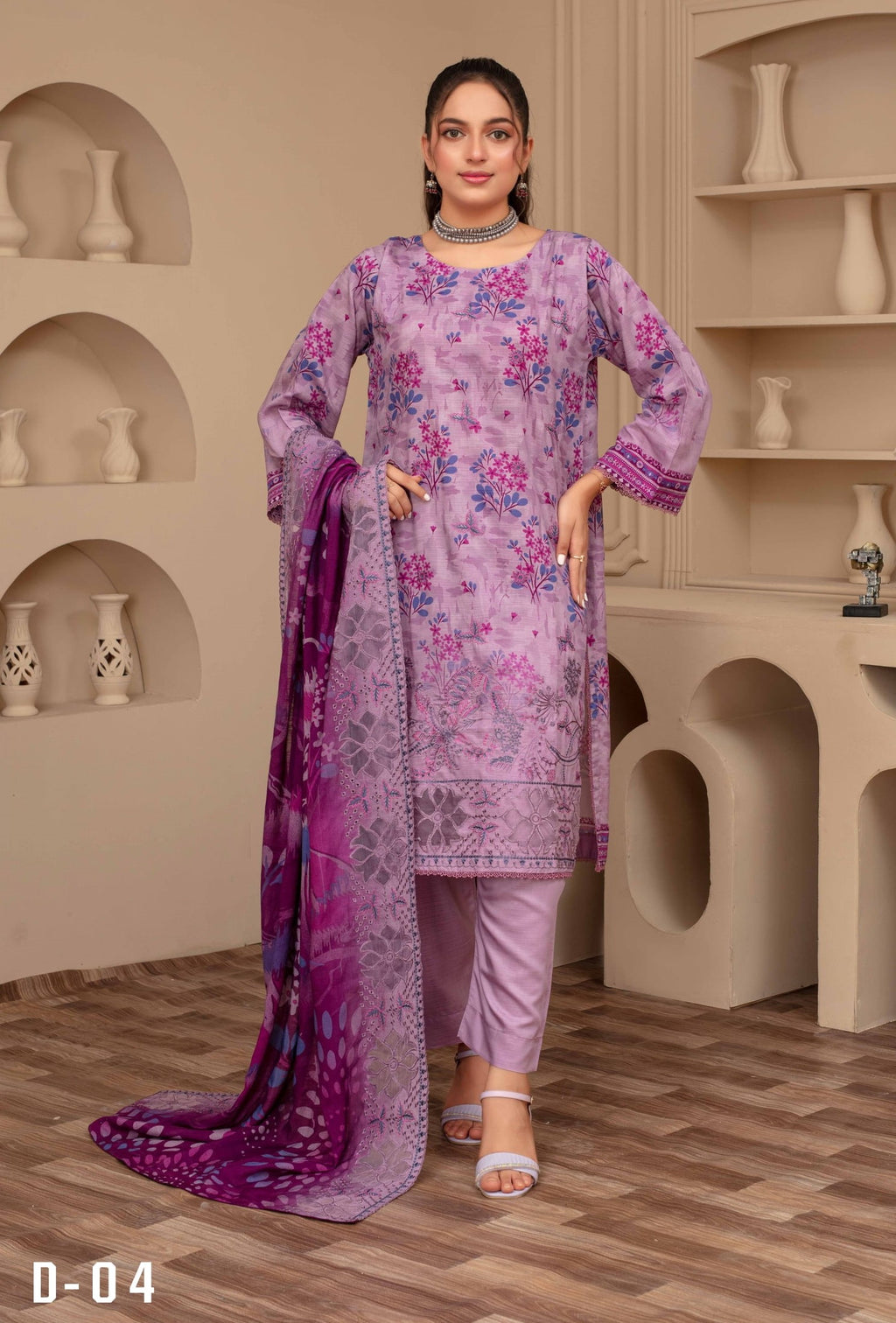 3-Piece Embroidered Viscose Suit NM#04