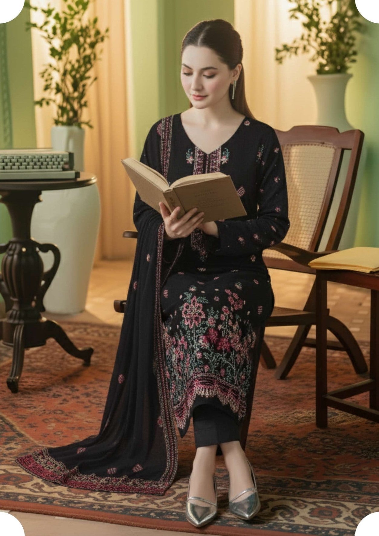 3-Piece Embroidered Peach Suit NF#03