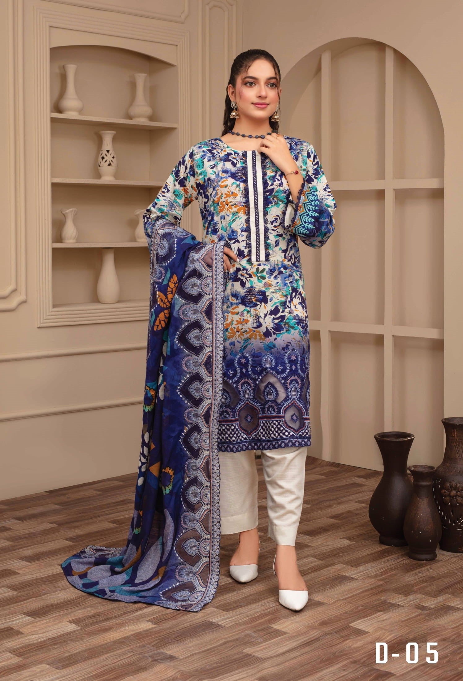 3-Piece Embroidered Viscose Suit NM#05