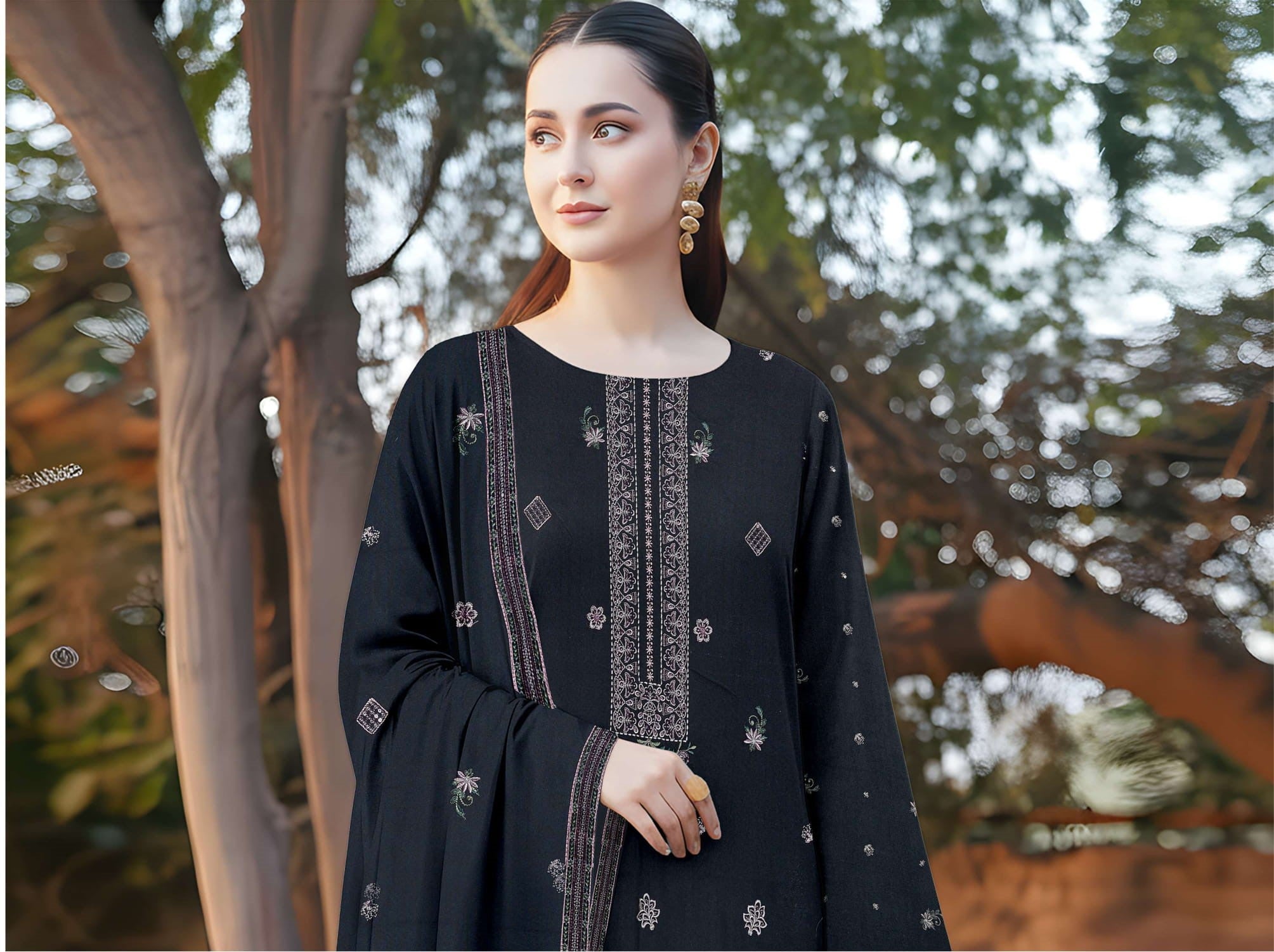 3-Piece Embroidered Peach Suit NF#04