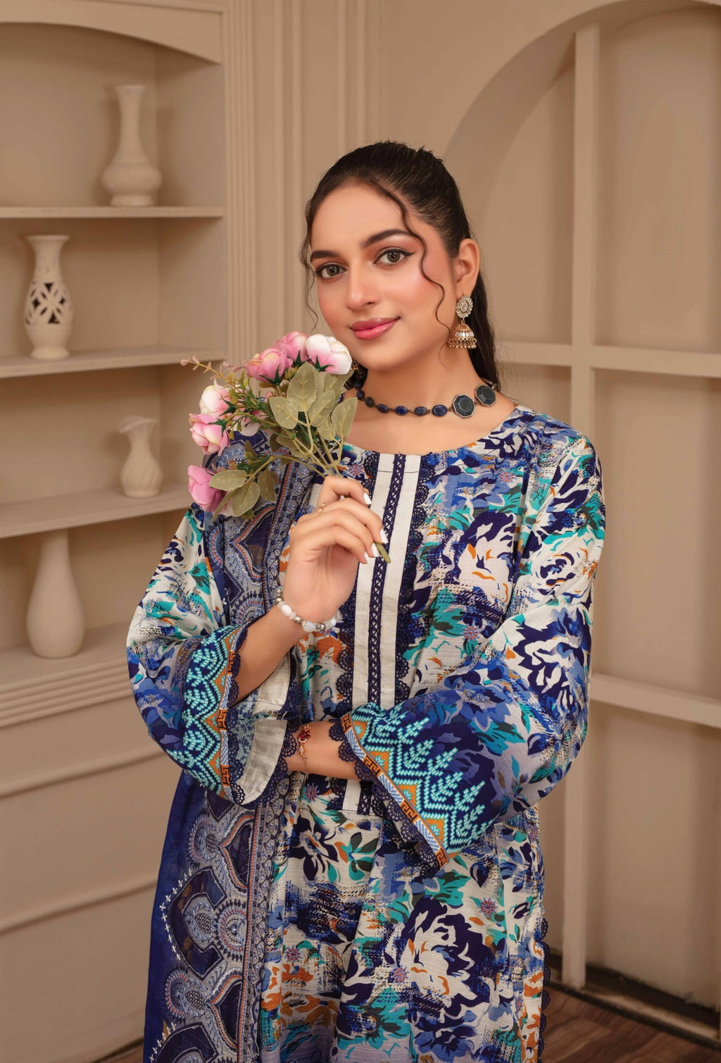 3-Piece Embroidered Viscose Suit NM#05