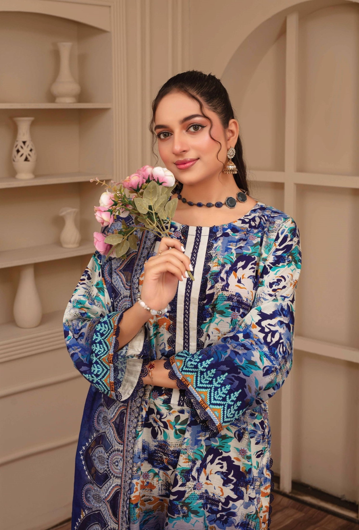 3-Piece Embroidered Viscose Suit NM#05