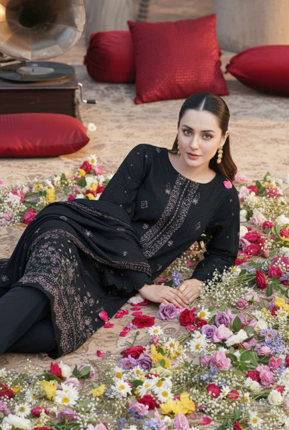 3-Piece Embroidered Peach Suit NF#04