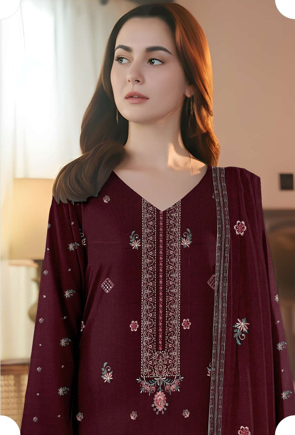 3-Piece Embroidered Peach Suit NF#05