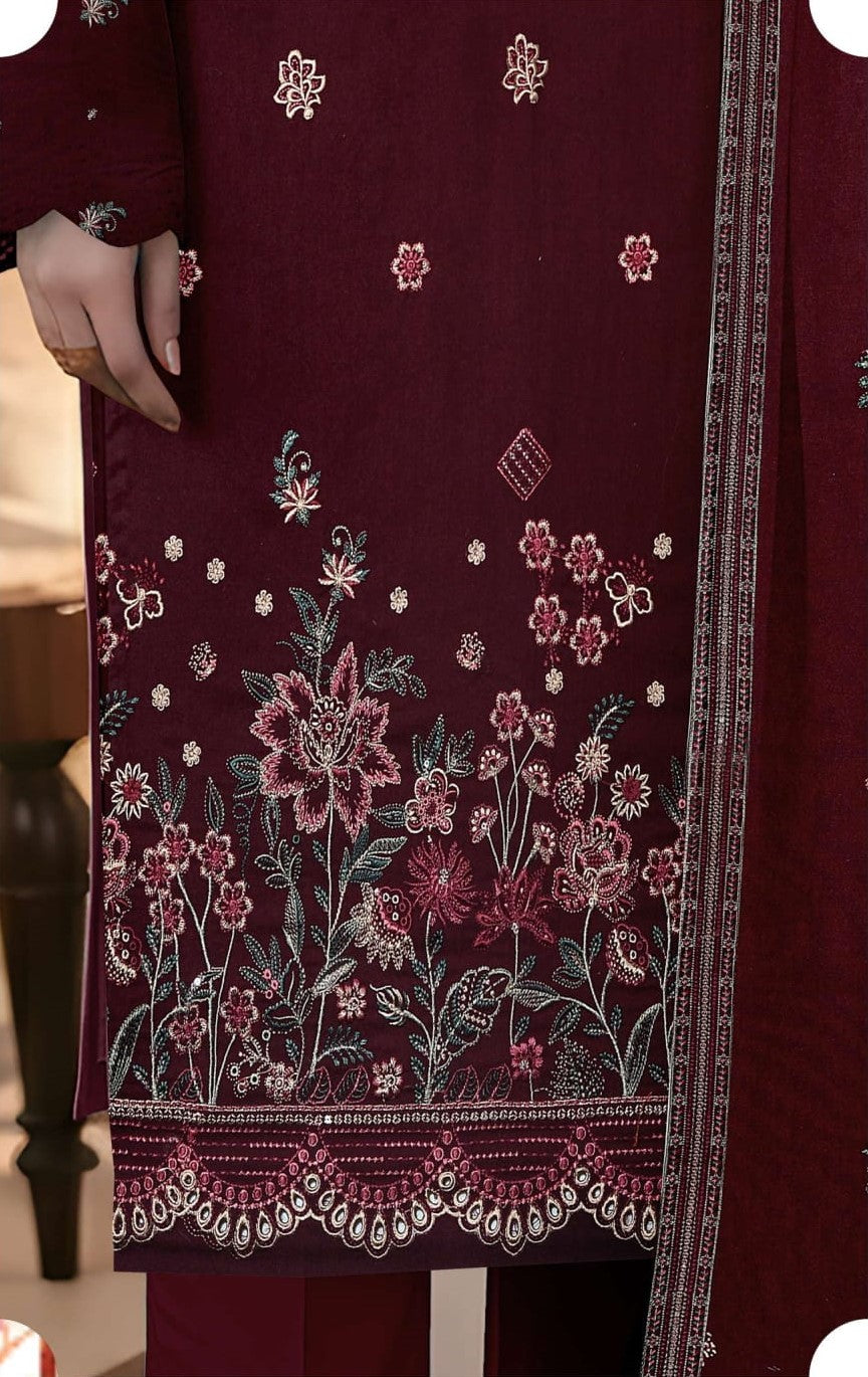 3-Piece Embroidered Peach Suit NF#05