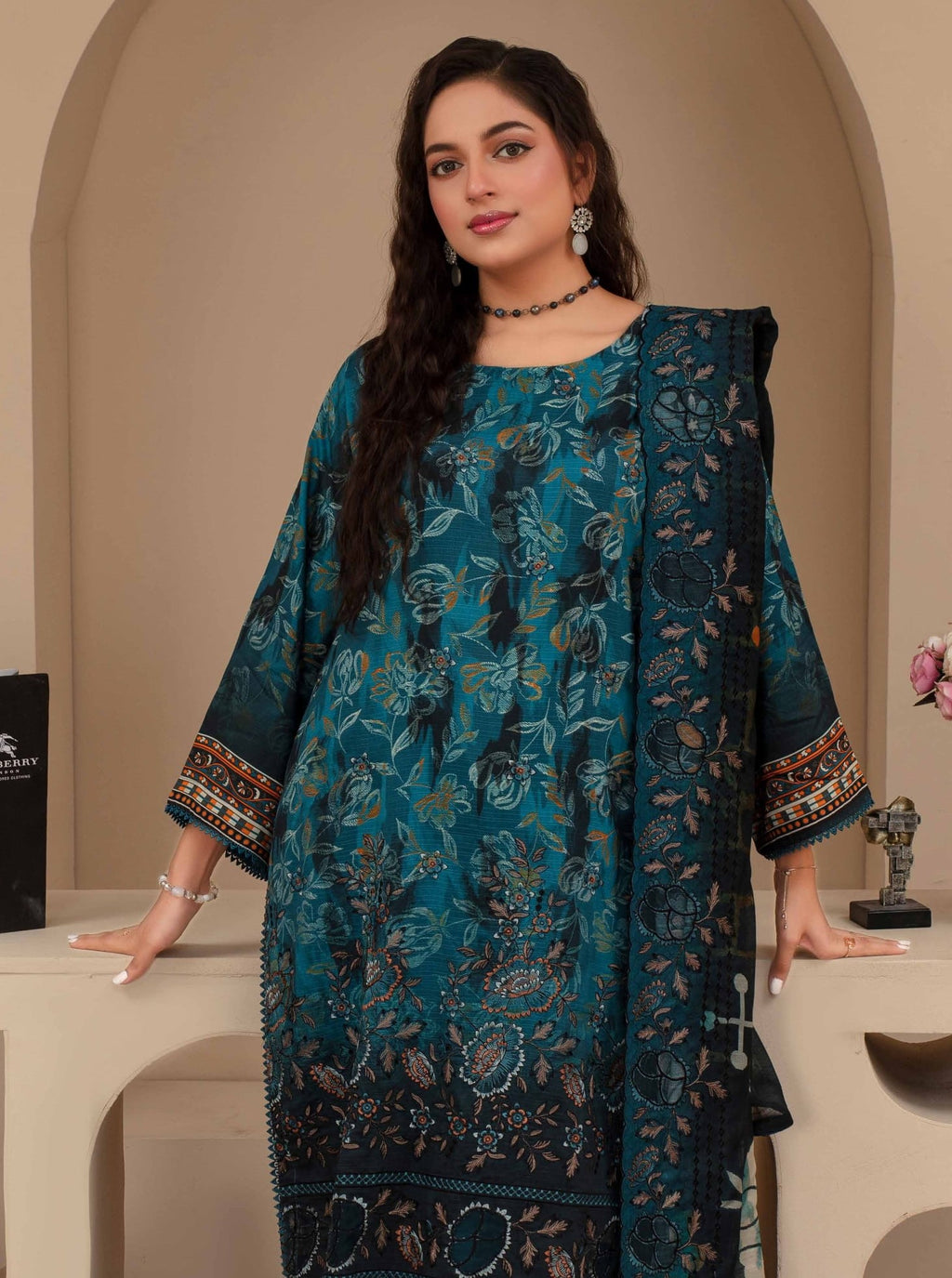 3-Piece Embroidered Viscose Suit NM#06