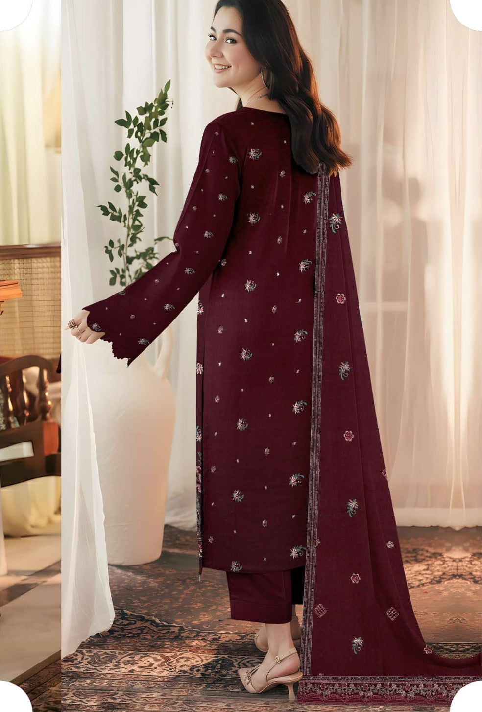 3-Piece Embroidered Peach Suit NF#05