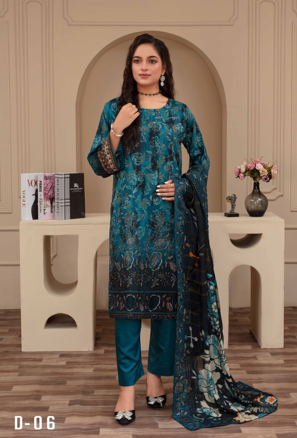 3-Piece Embroidered Viscose Suit NM#06