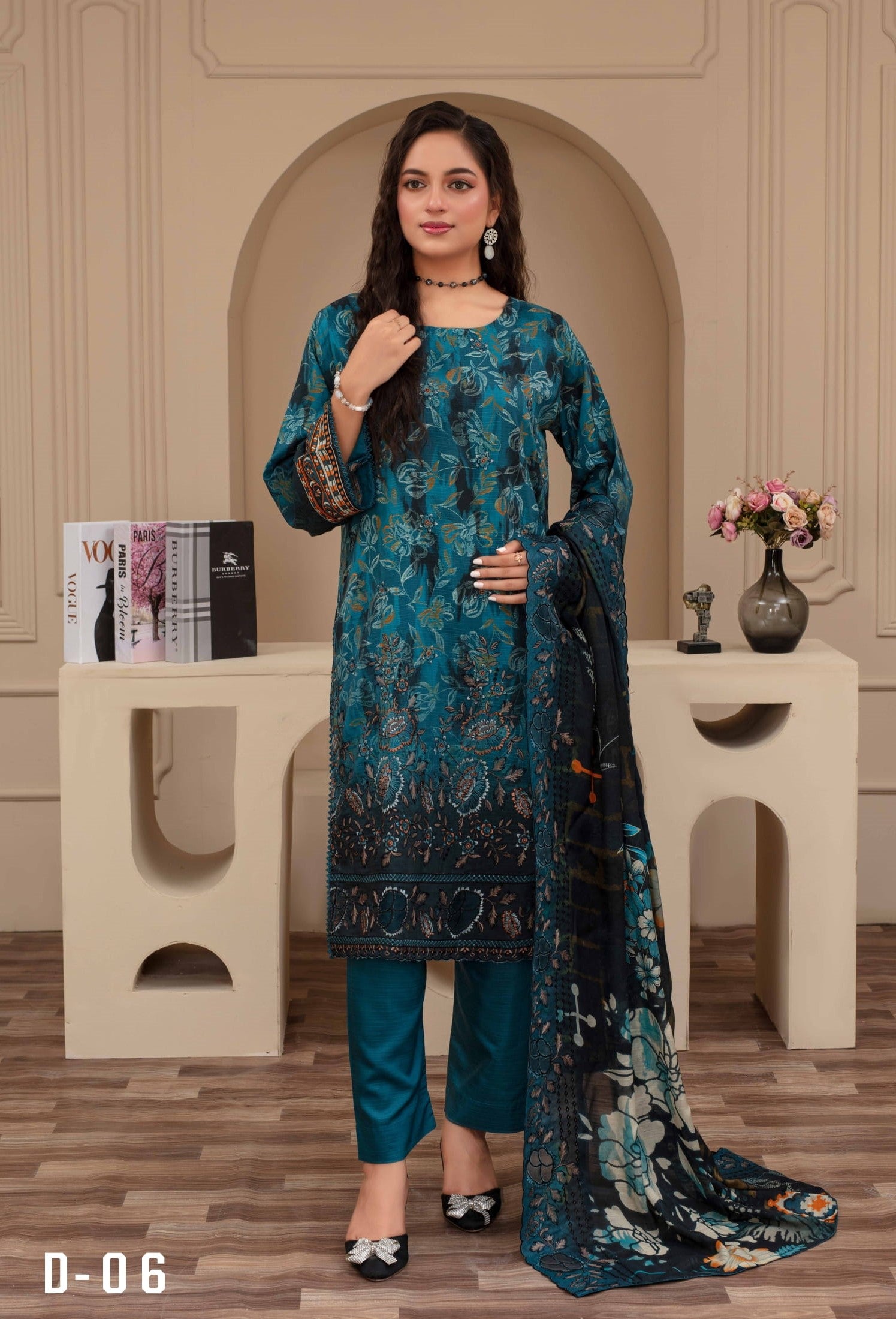 3-Piece Embroidered Viscose Suit NM#06