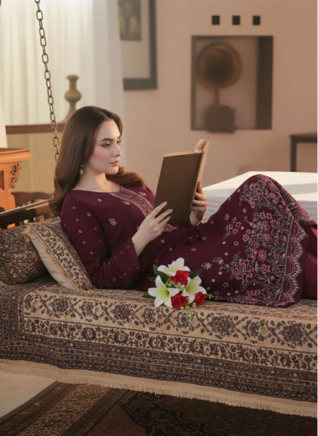 3-Piece Embroidered Peach Suit NF#05