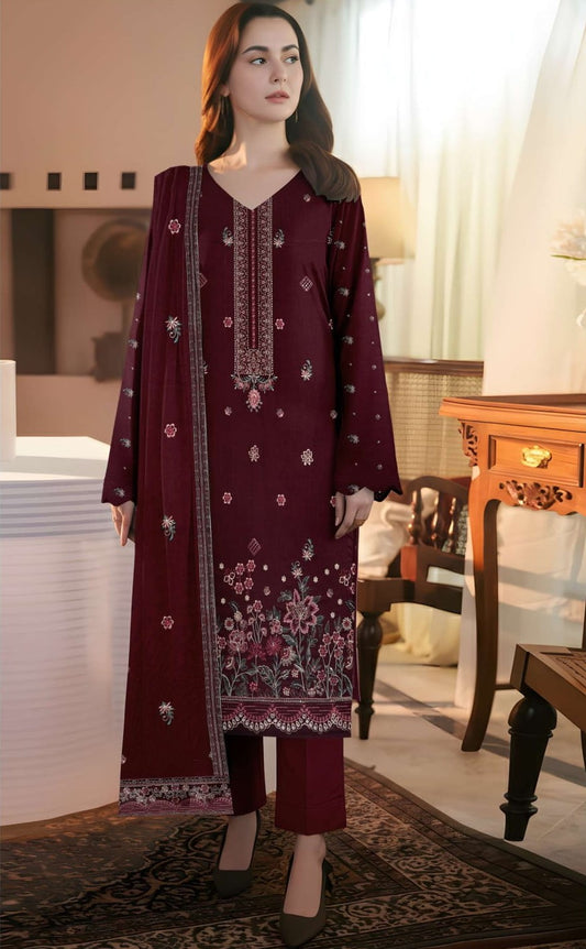 3-Piece Embroidered Peach Suit NF#05