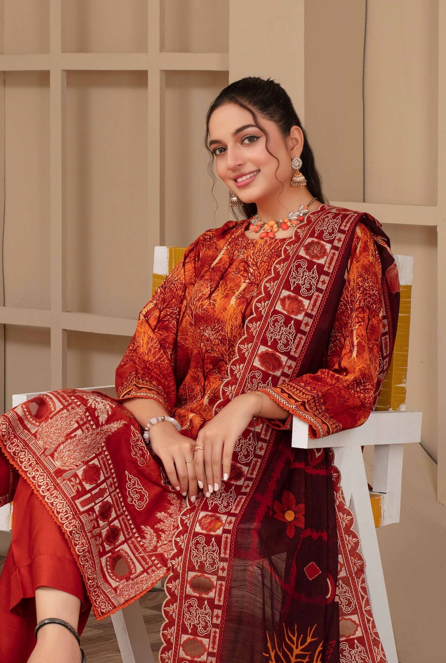 3-Piece Embroidered Viscose Suit NM#07