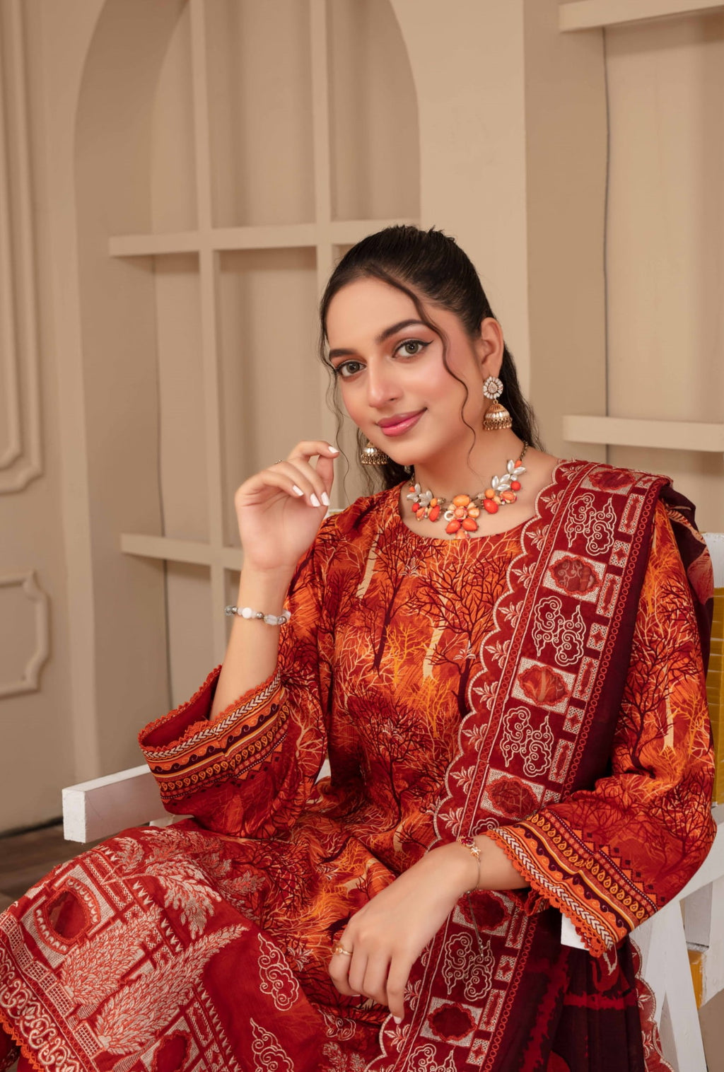 3-Piece Embroidered Viscose Suit NM#07