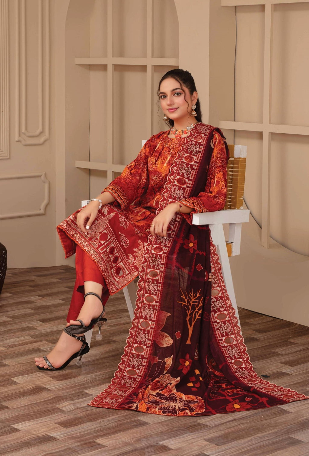 3-Piece Embroidered Viscose Suit NM#07