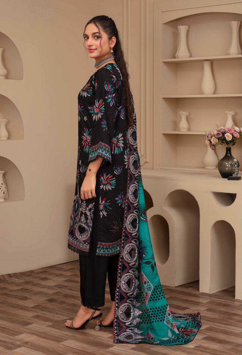 3-Piece Embroidered Viscose Suit NM#08