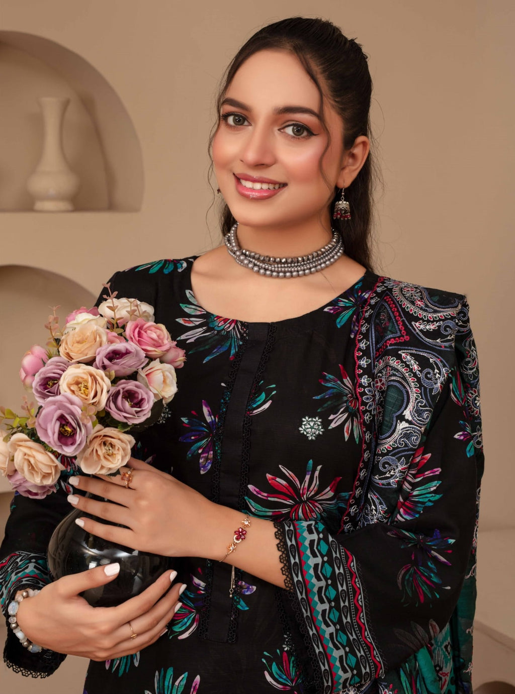 3-Piece Embroidered Viscose Suit NM#08