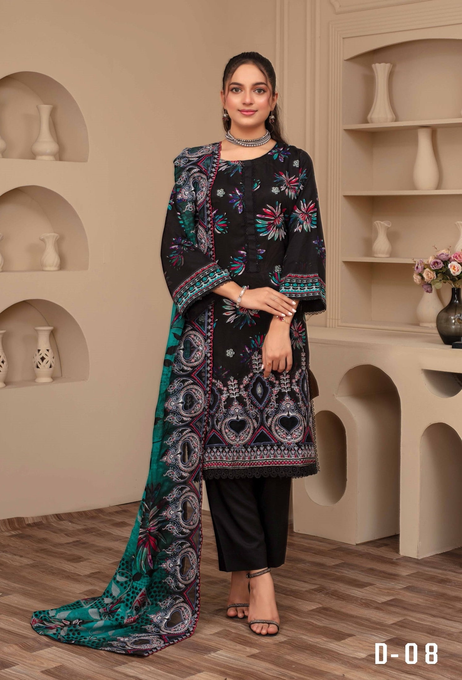 3-Piece Embroidered Viscose Suit NM#08