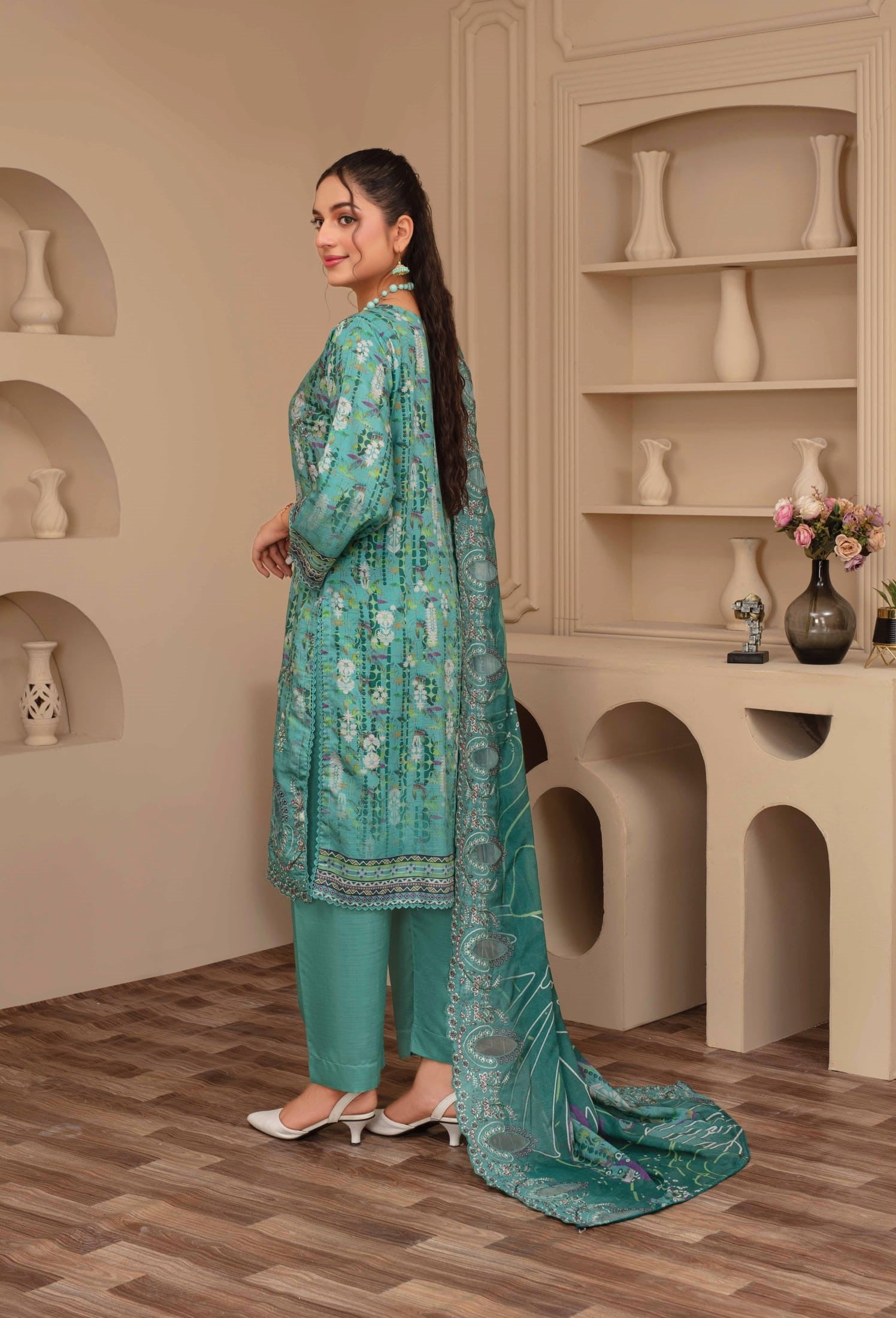 3-Piece Embroidered Viscose Suit NM#09