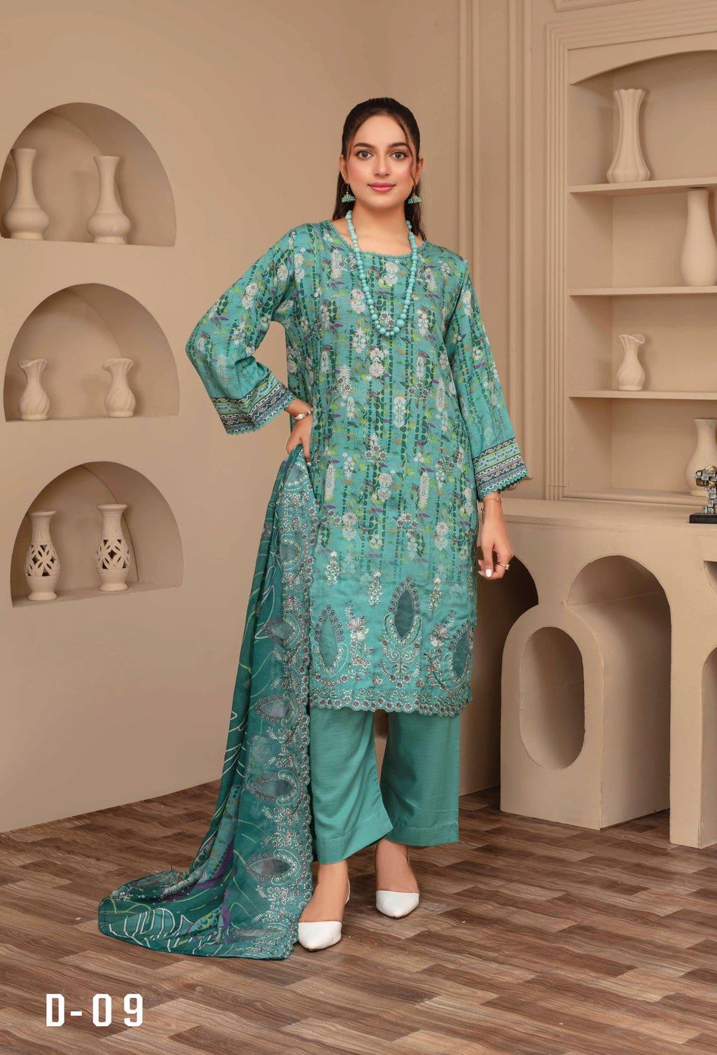 3-Piece Embroidered Viscose Suit NM#09